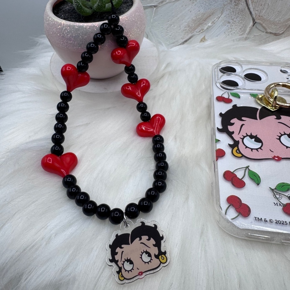 Betty Boop Cherry theme iPhone 17 Pro Case with Phone lanyard - Picture 4 of 5
